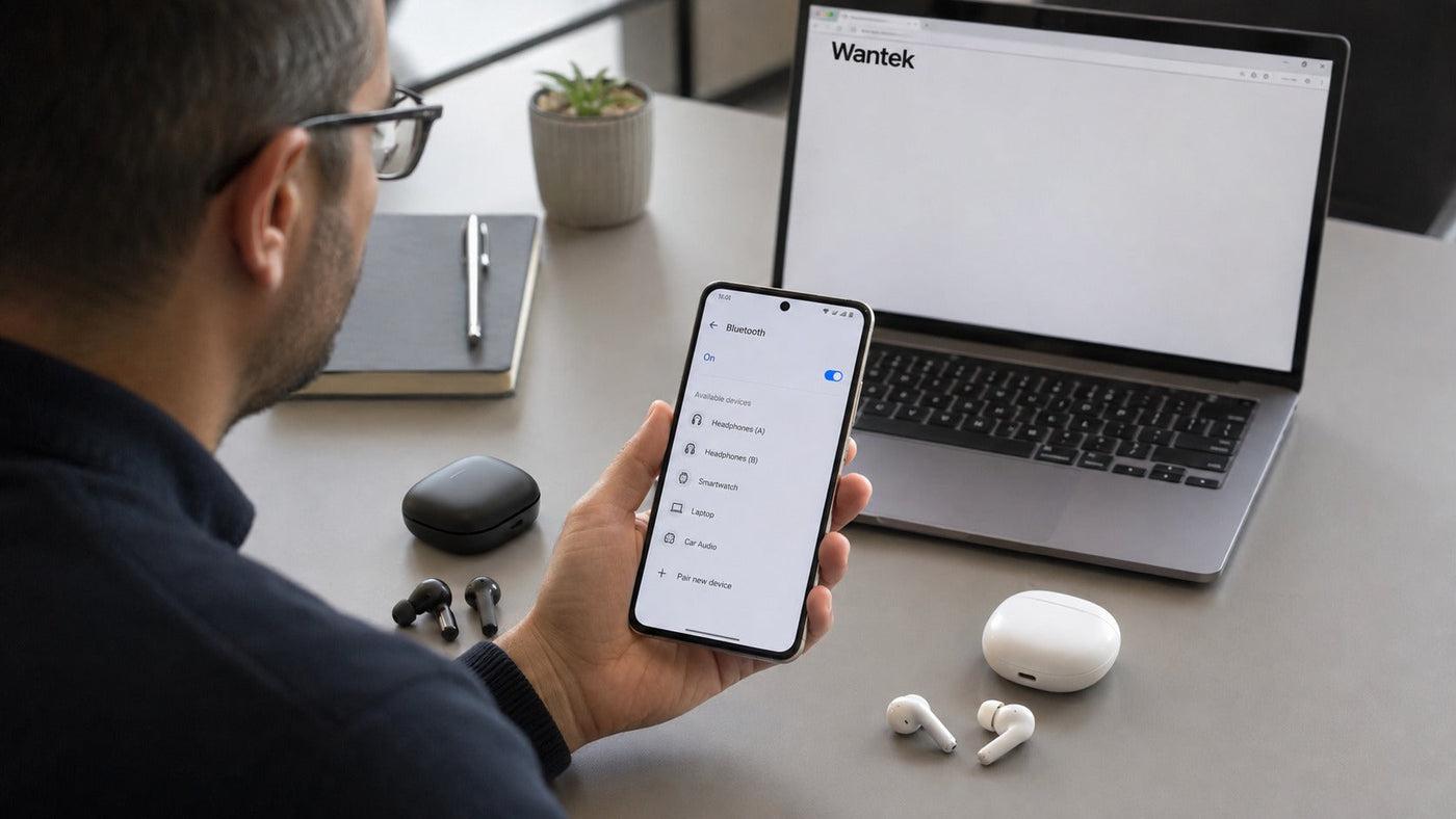 Android user comparing wireless earbuds and phone compatibility before choosing the best fit
