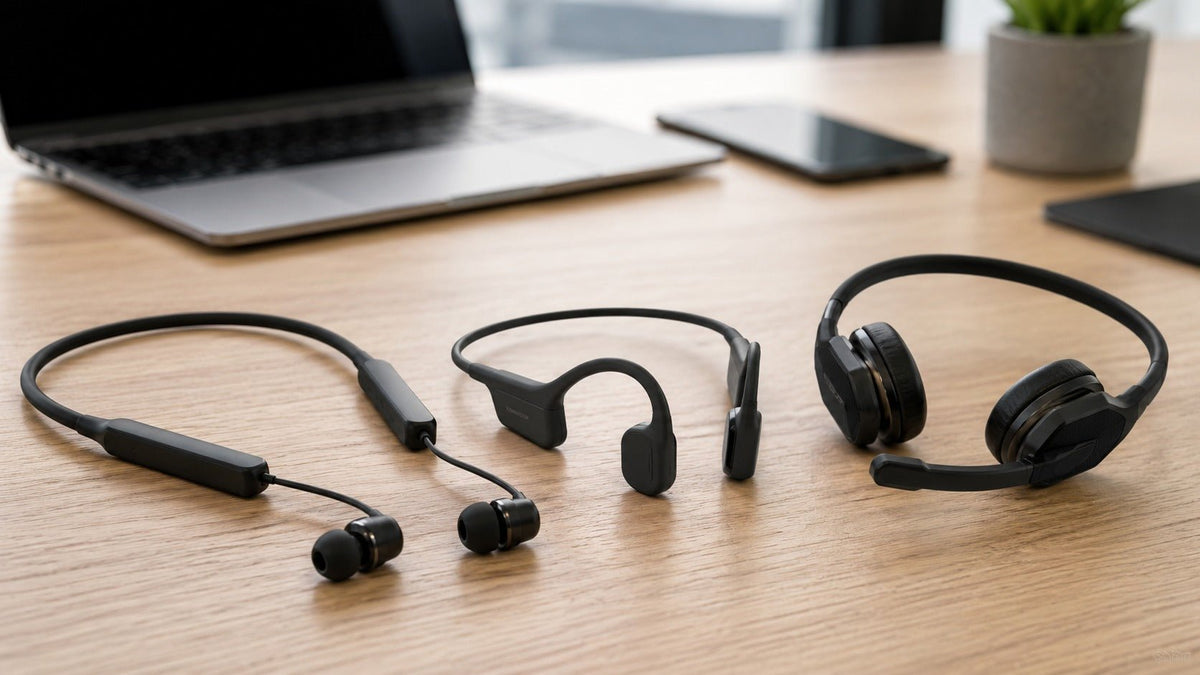 Behind-the-head Bluetooth headset styles for work, fitness, and gaming