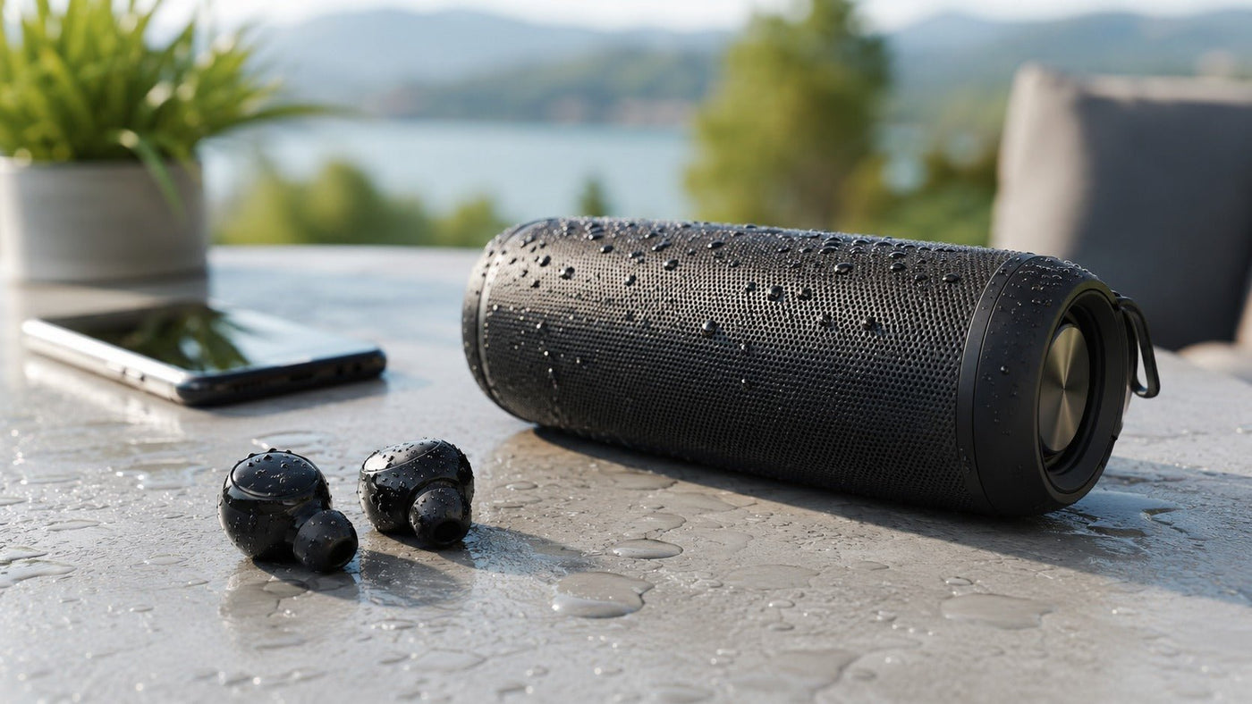 IPX7 waterproof speaker and earbuds for outdoor music