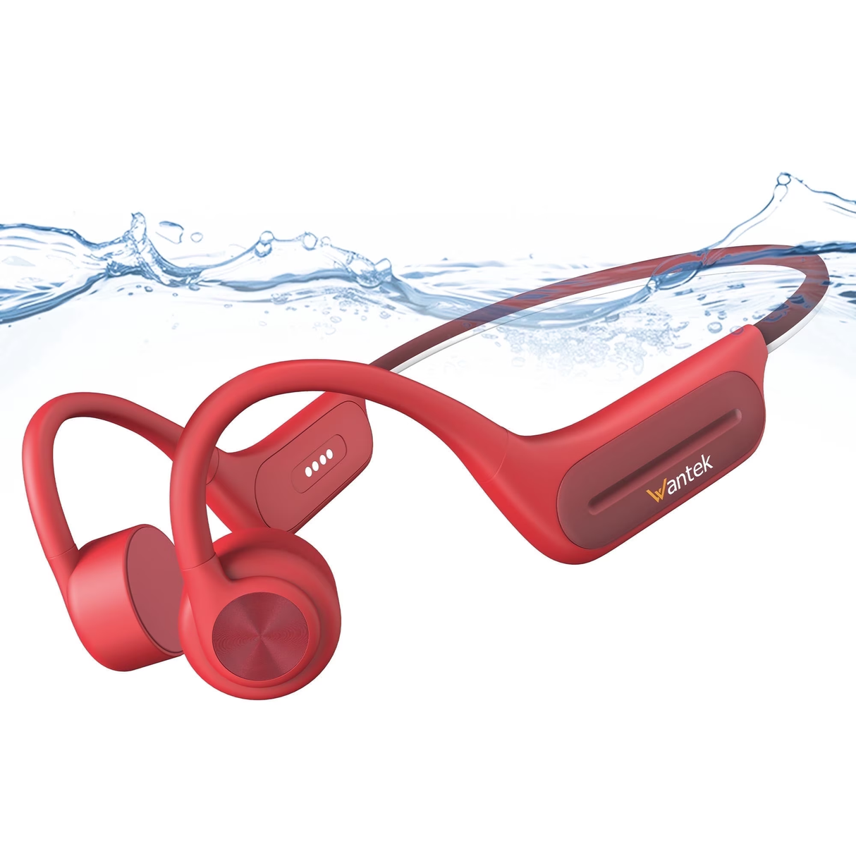 Wantek Bone Conduction Swim Headphones, Open Ear Wireless Bluetooth Headsets with 32GB MP3 Player, IP68 Headphones with Bluetooth 5.3 for Run, Hike - Red