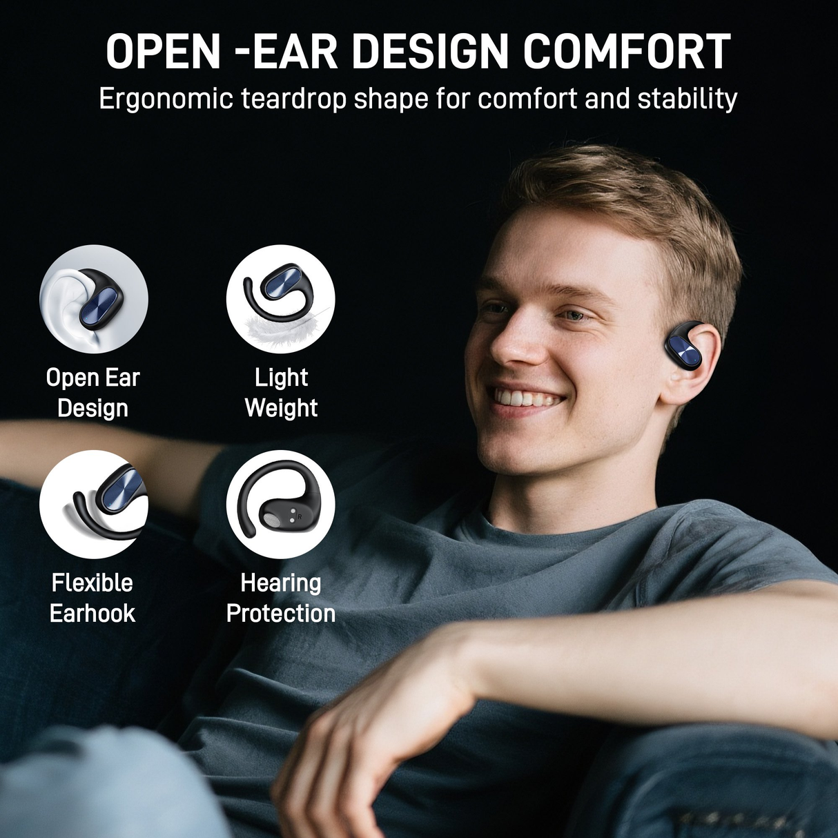 Voistek Wireless Earbuds,Bluetooth 5.4 Open Ear Earbuds with Ear Hooks,Auto Pairing, Touch Control, Built-in Mic, Lightweight Stereo Sound for IOS/Android
