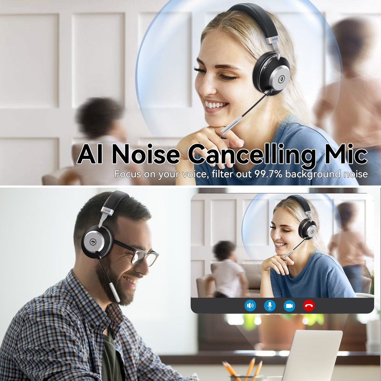Trucker Bluetooth Headset with Microphone, with AI Noise Cancelling & Mute Button, Wireless On-Ear Headphones 50 Hrs Working Time, for Trucker Home Office Remote Work Zoom