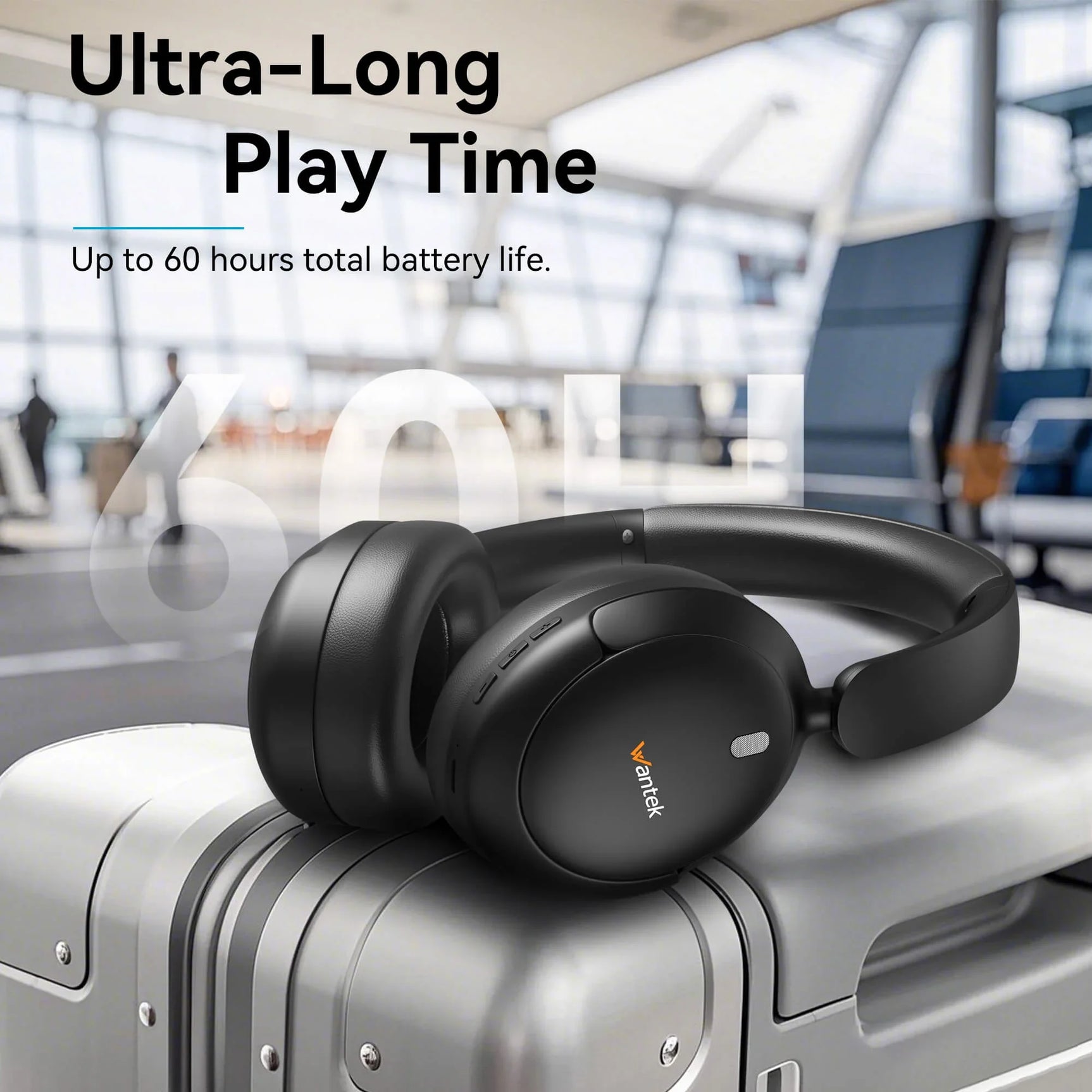 Black wireless over ear headphones for work and travel