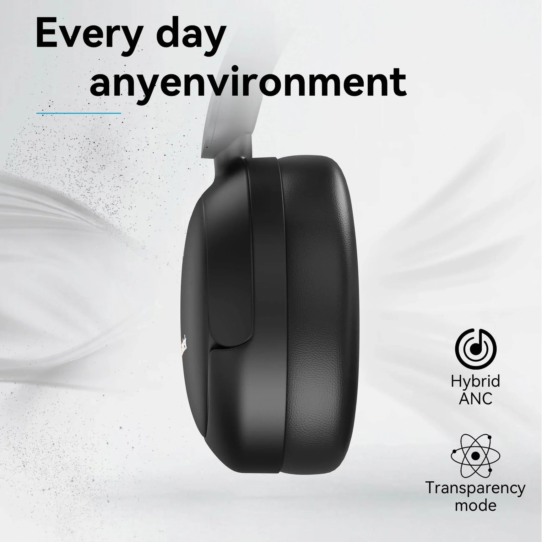 Wantek T3 ANC black over ear headphones side profile