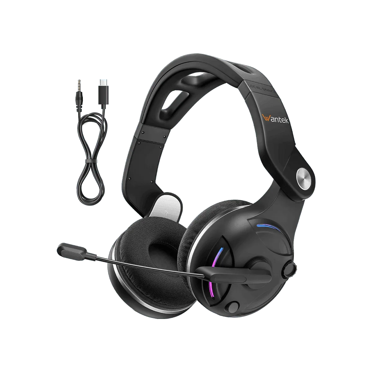Wantek T2L Bluetooth gaming headset with boom mic and audio cables