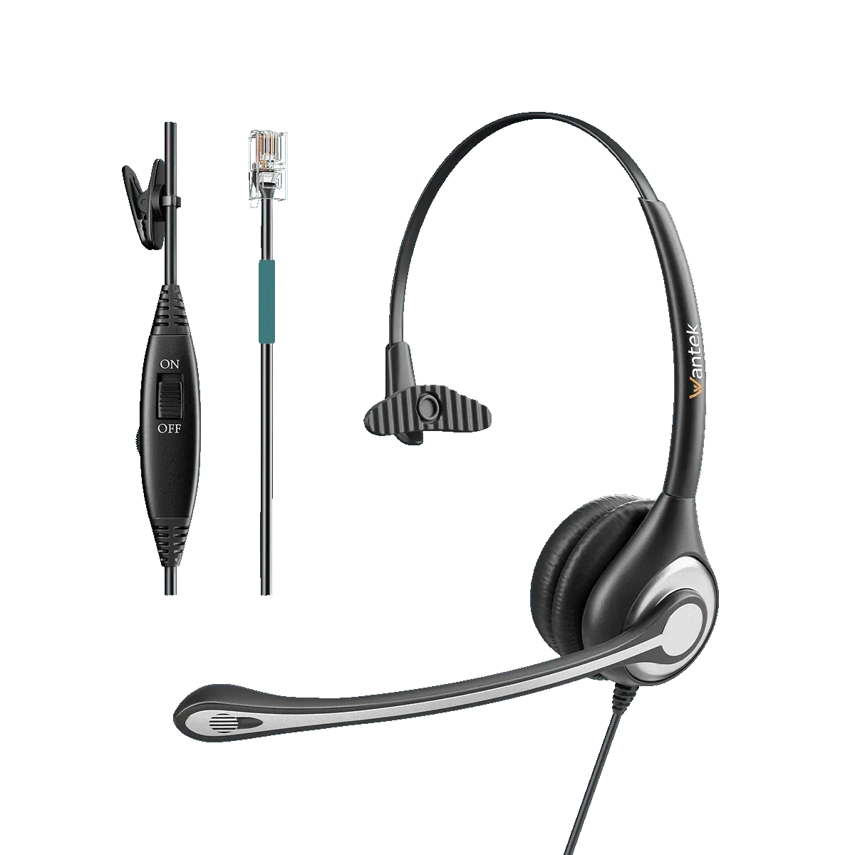Wantek H600 mono wired headset with RJ9 desk phone connector