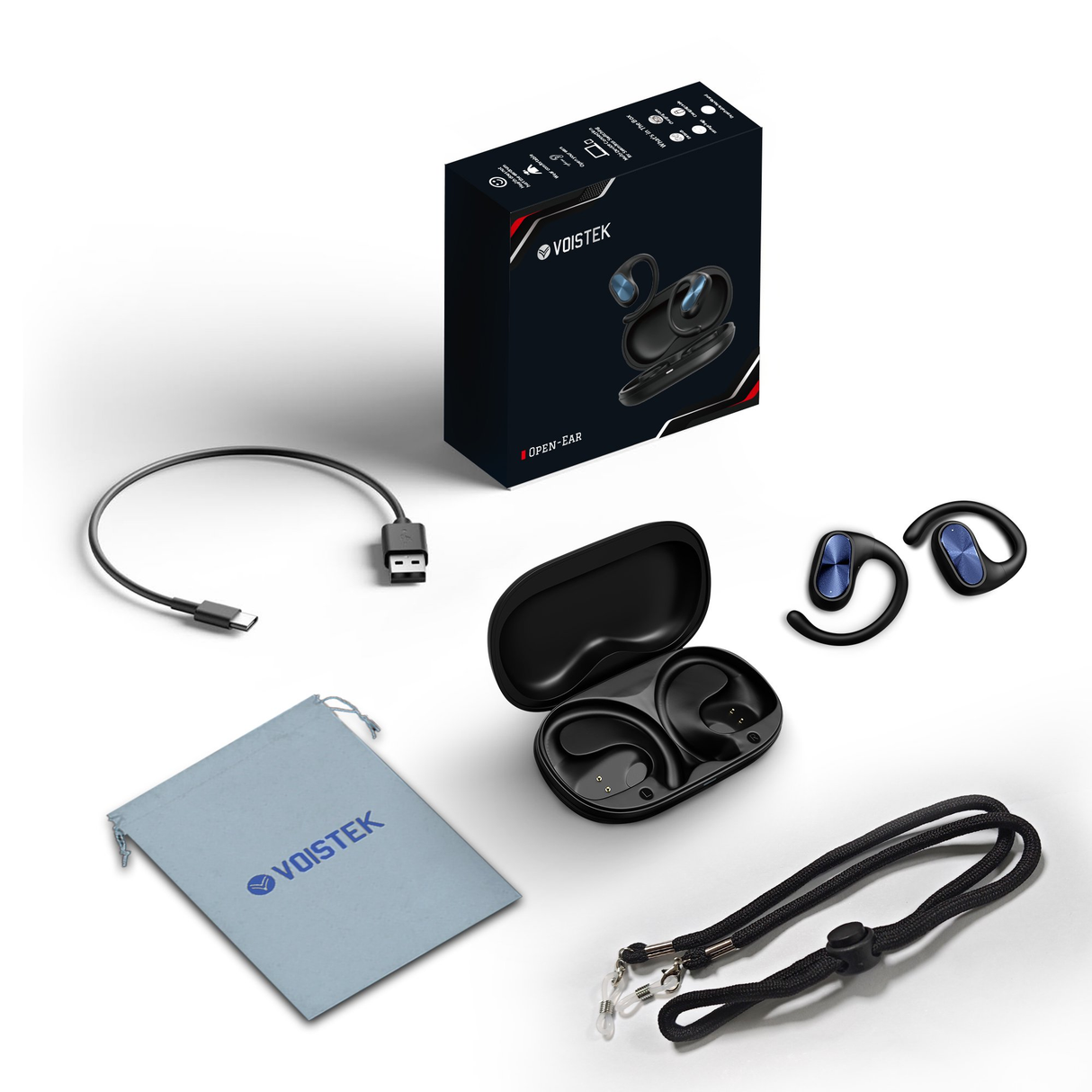 Voistek Wireless Earbuds,Bluetooth 5.4 Open Ear Earbuds with Ear Hooks,Auto Pairing, Touch Control, Built-in Mic, Lightweight Stereo Sound for IOS/Android