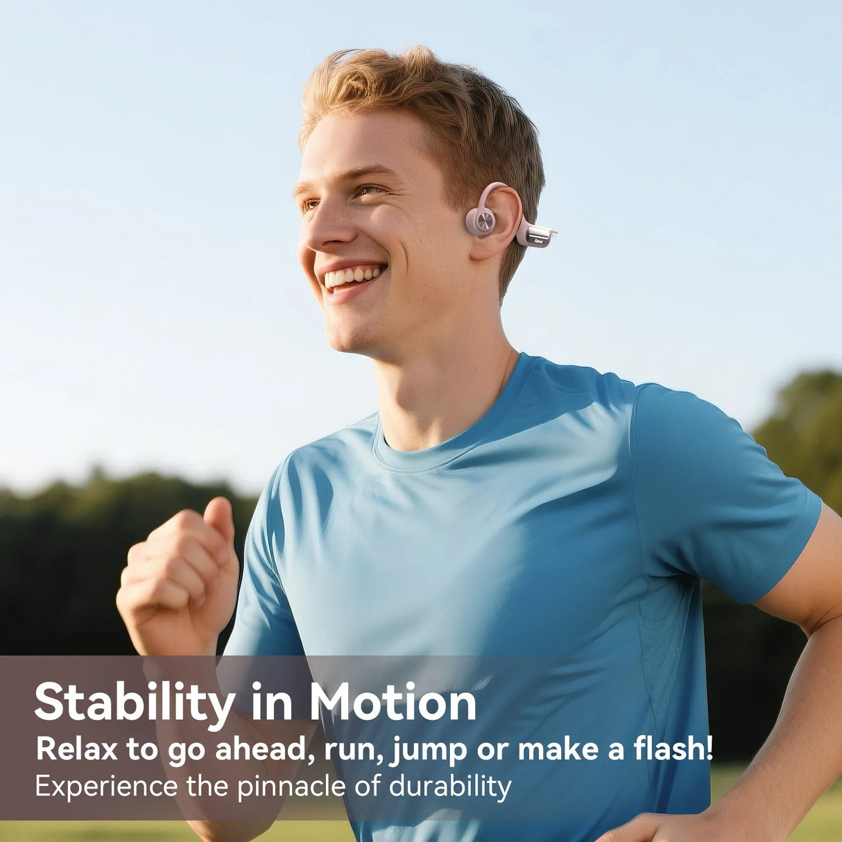 Athlete running with Kimhost BC3PRO open-ear bone conduction earphones – situational awareness while running