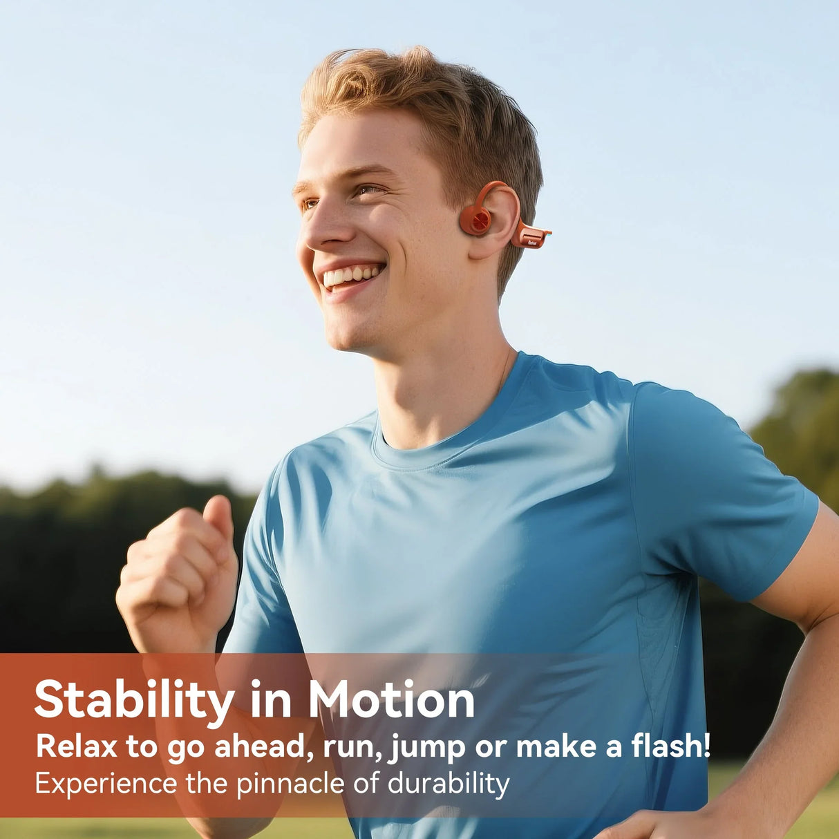 Athlete running with Kimhost BC3PRO open-ear bone conduction earphones – situational awareness while running