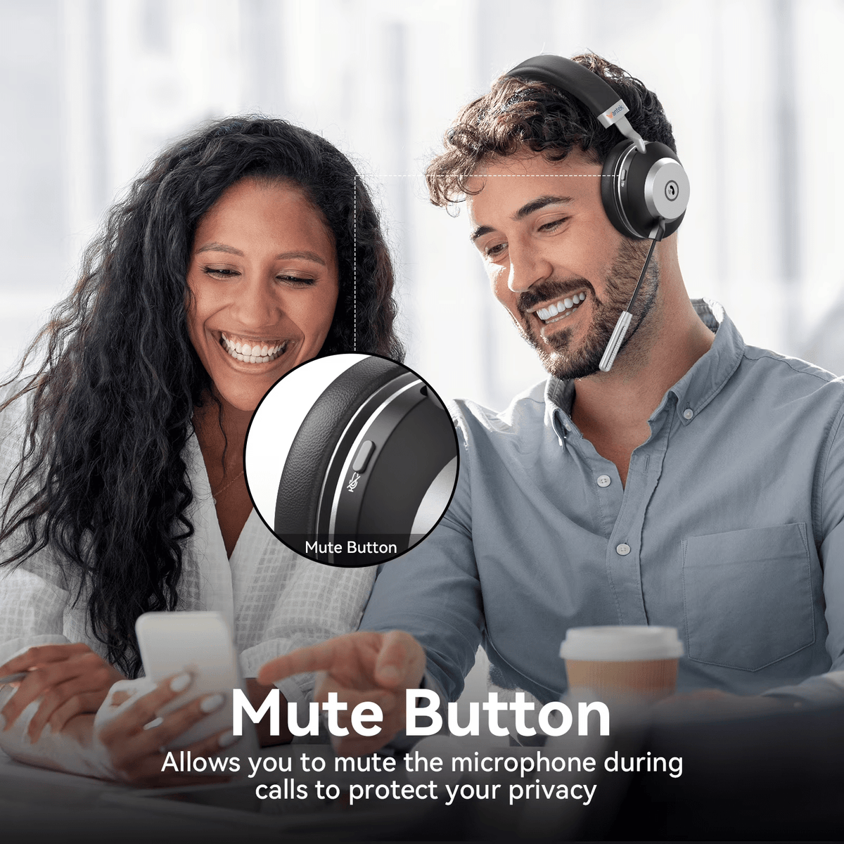 V5.3 Computer Bluetooth Headset with Microphone for PC, with Noise Cancelling Mic, USB Dongle, Charging Base & Mute Button for Work/Cell Phones/Computer/Call Center/Zoom