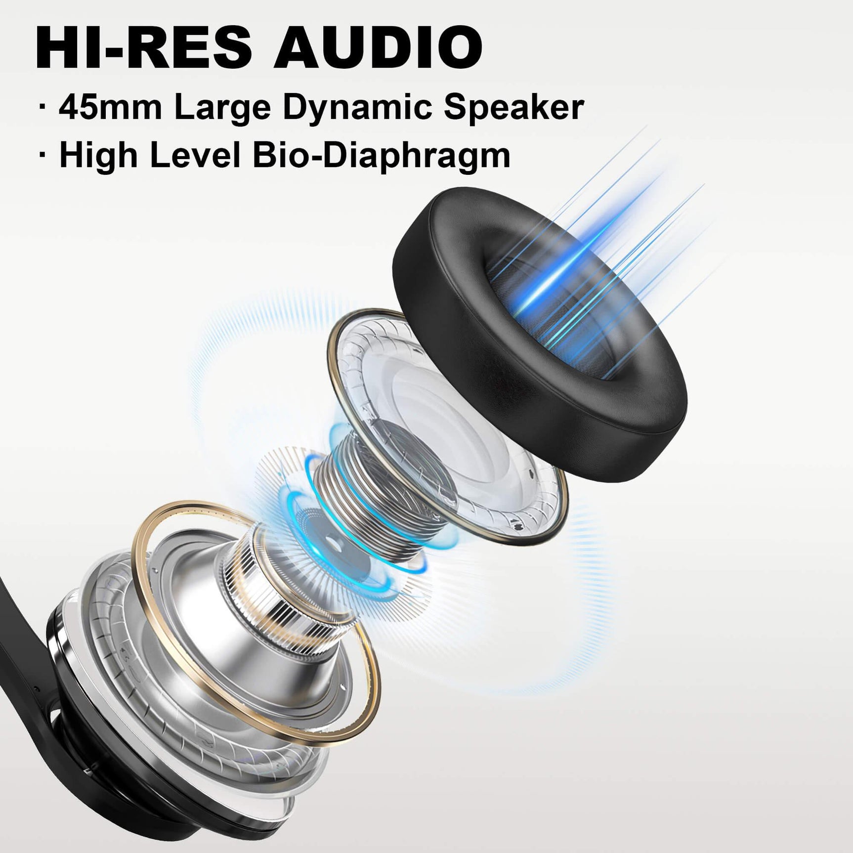 Voistek TH20S black headphone earcup with exploded driver design graphic