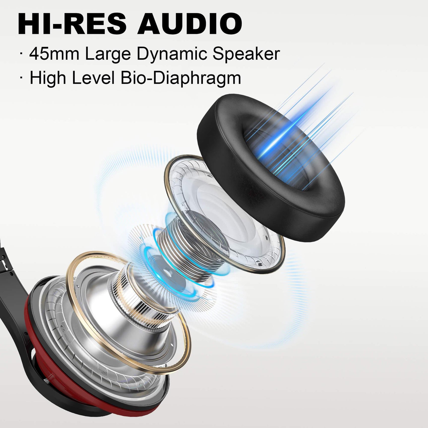 Voistek TH20S red headphone earcup with exploded driver design graphic