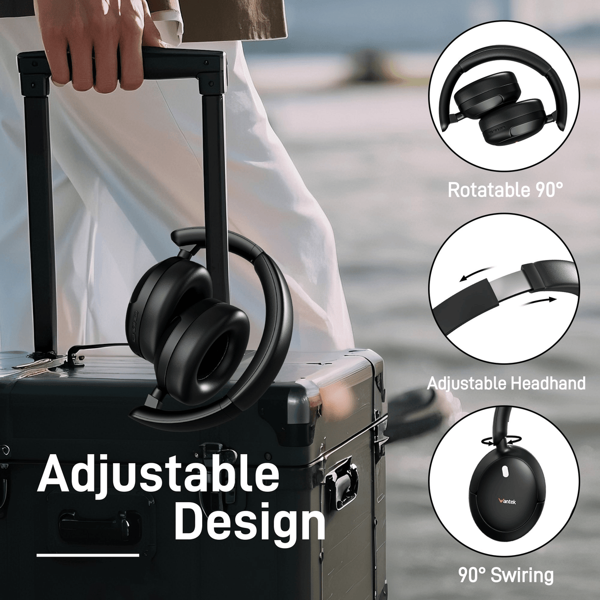 Wantek Active Noise Cancelling Headphones , 70-Hour Bluetooth Headphones, Deep Bass & Hi-Fi Sound - Over-Ear Comfort for Office,PC,Travel, Work