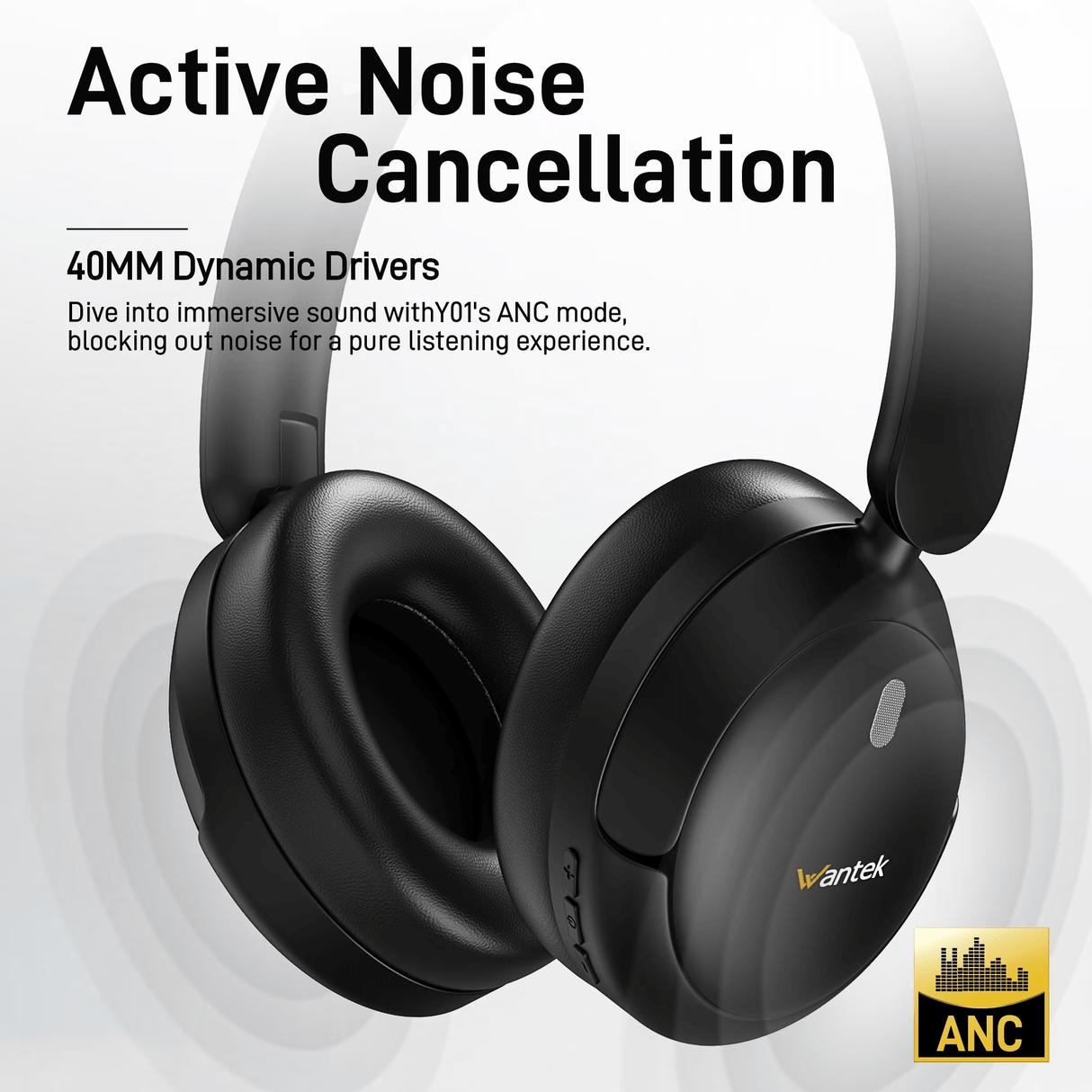 Wantek Active Noise Cancelling Headphones , 70-Hour Bluetooth Headphones, Deep Bass & Hi-Fi Sound - Over-Ear Comfort for Office,PC,Travel, Work