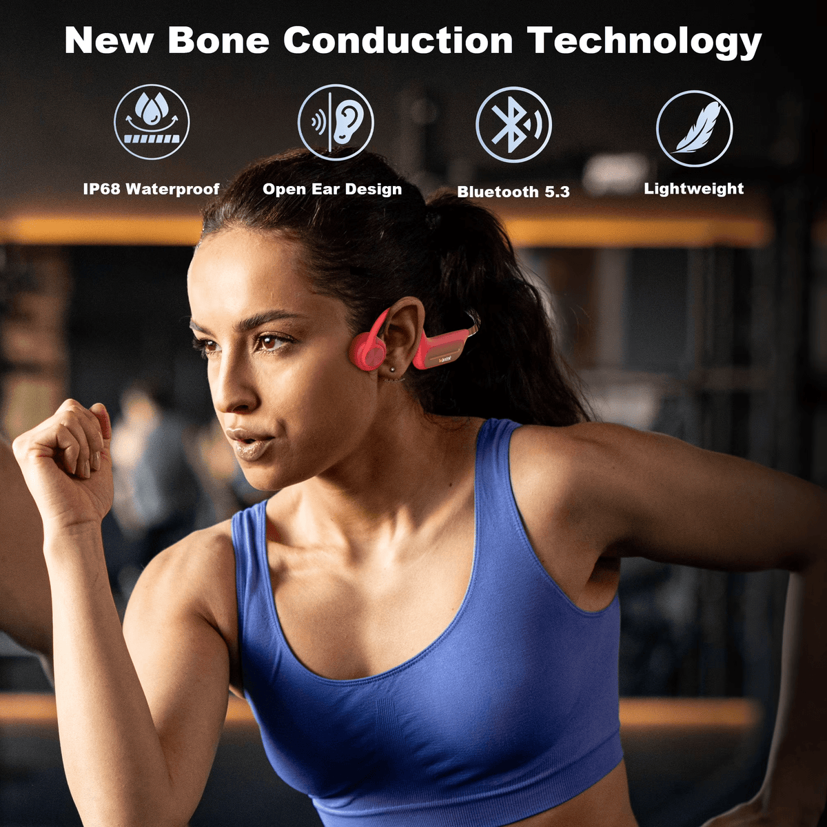 Wantek Bone Conduction Swim Headphones, Open Ear Wireless Bluetooth Headsets with 32GB MP3 Player, IP68 Headphones with Bluetooth 5.3 for Run, Hike - Red