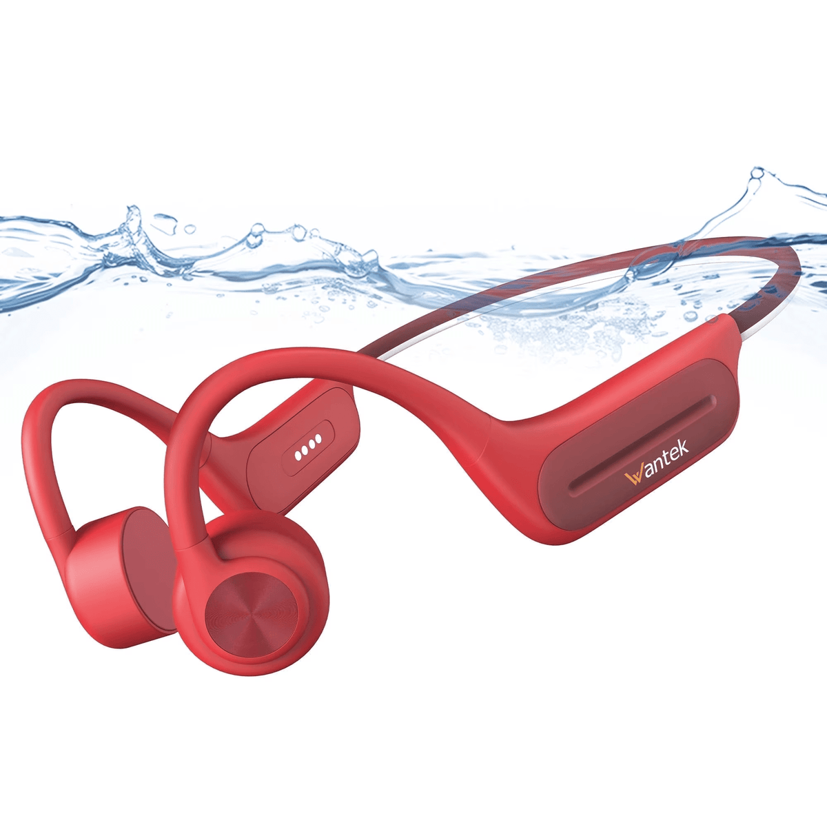 Wantek Bone Conduction Swim Headphones, Open Ear Wireless Bluetooth Headsets with 32GB MP3 Player, IP68 Headphones with Bluetooth 5.3 for Run, Hike - Red