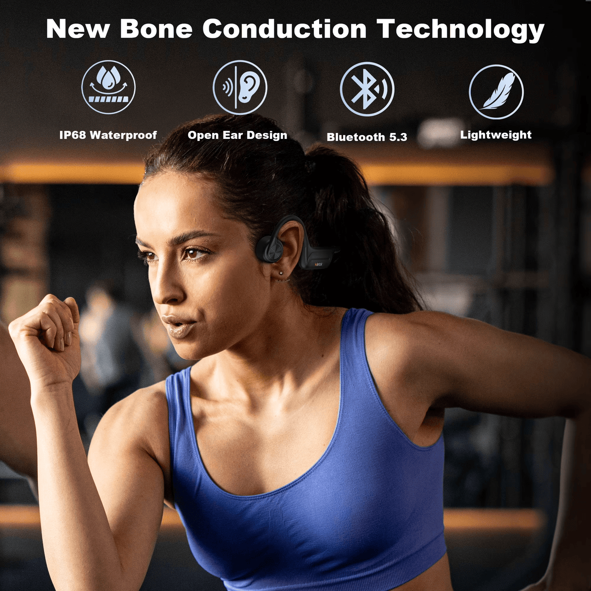 Wantek Bone Conduction Swim Headphones, Open Ear Wireless Bluetooth Headsets with 32GB MP3 Player, IP68 Headphones with Bluetooth 5.3 for Run, Hike