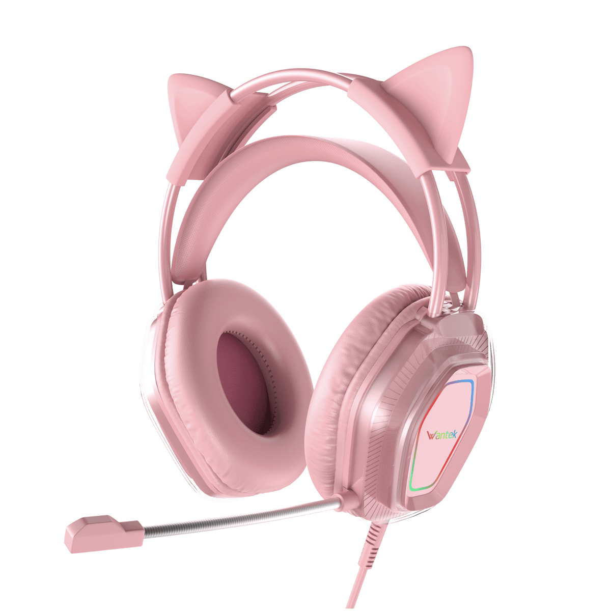 Wantek V10 pink cat ear gaming headphones with boom microphone