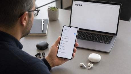 Android user comparing wireless earbuds and phone compatibility before choosing the best fit