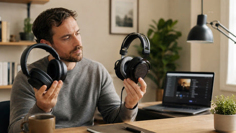 Standard vs audiophile headphones comparison on a home listening desk