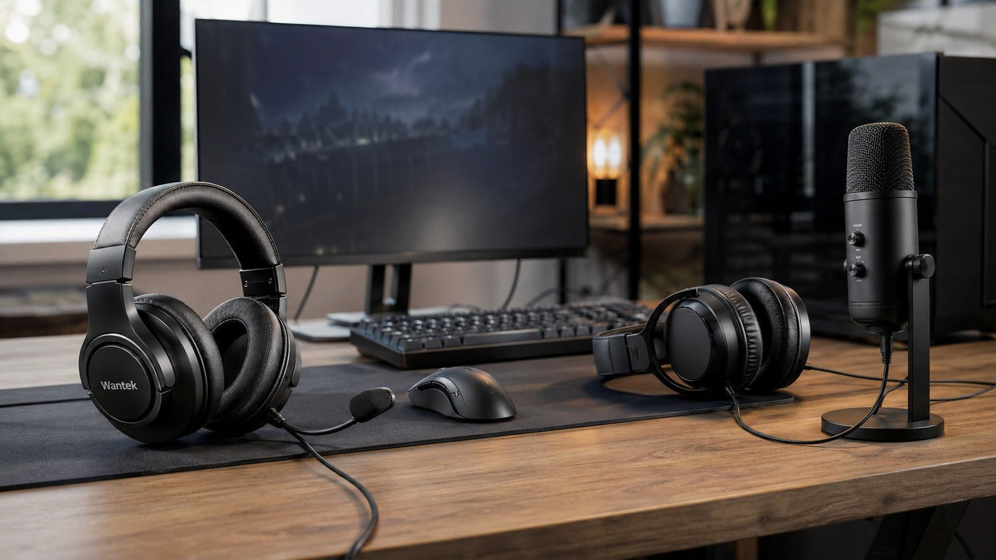 Gaming headset vs headphones setup with Wantek headset and separate microphone