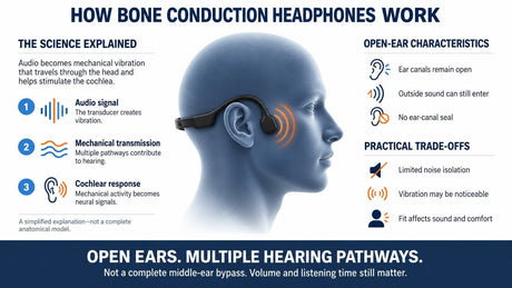 How bone conduction headphones work vibrations help stimulate the cochlea while the open-ear design leaves ear canals unobstructed