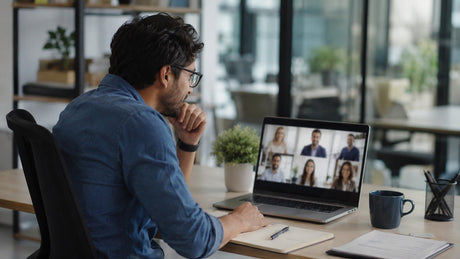 Hybrid team using internal communication tools for workplace collaboration