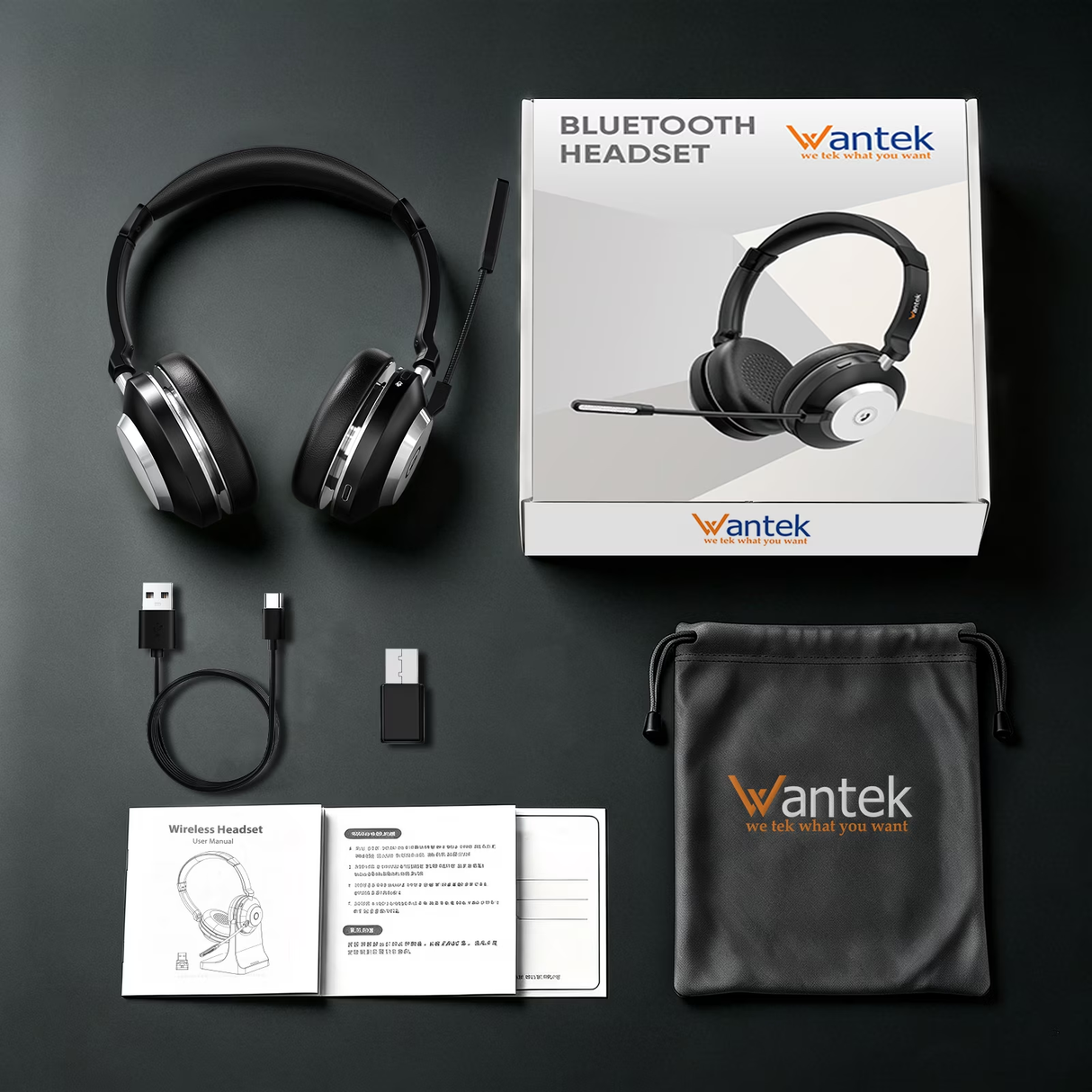 Wantek Trucker Bluetooth Headset with Upgraded Microphone AI Noise Canceling, On-Ear Headphone for Driver Office Call Center