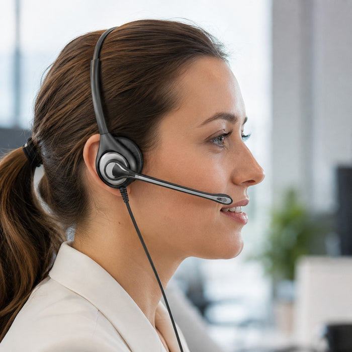 Adjustable boom microphone on a mono wired office headset