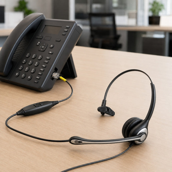 Battery-free wired headset connected directly to a landline phone