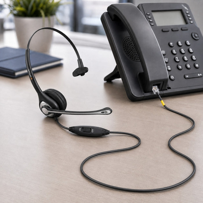 Battery-free wired headset connected directly to a landline phone