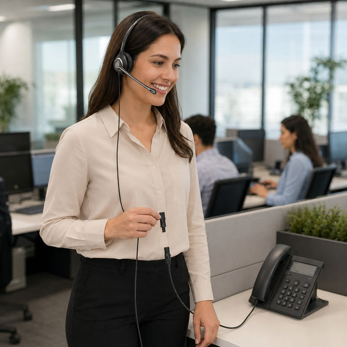 Call center agent using a Quick Disconnect headset cable