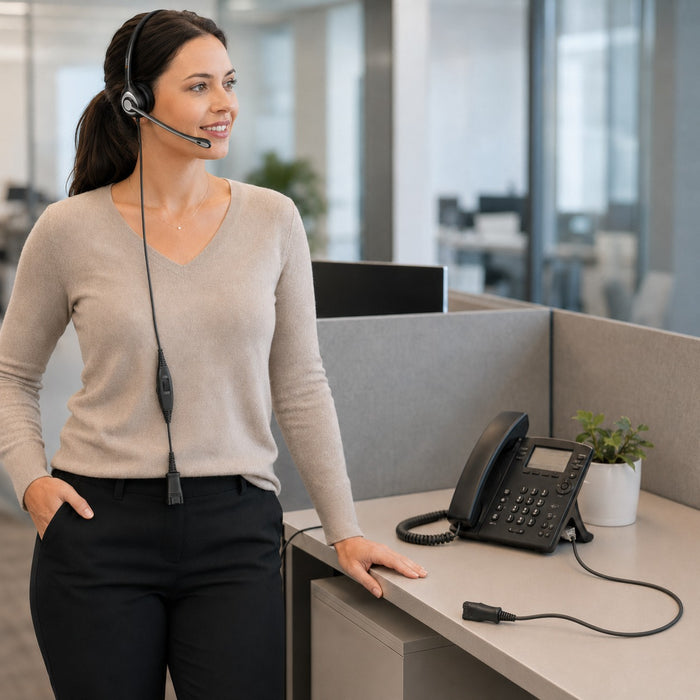 Call center agent using a Quick Disconnect headset cable