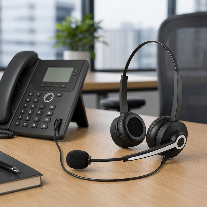 Dual-ear wired headset for compatible Cisco desk phone models