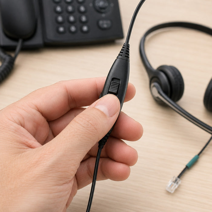 Inline mute and volume controls on a wired landline headset