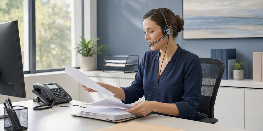 Mono RJ4 headset connected to a separate landline office phone