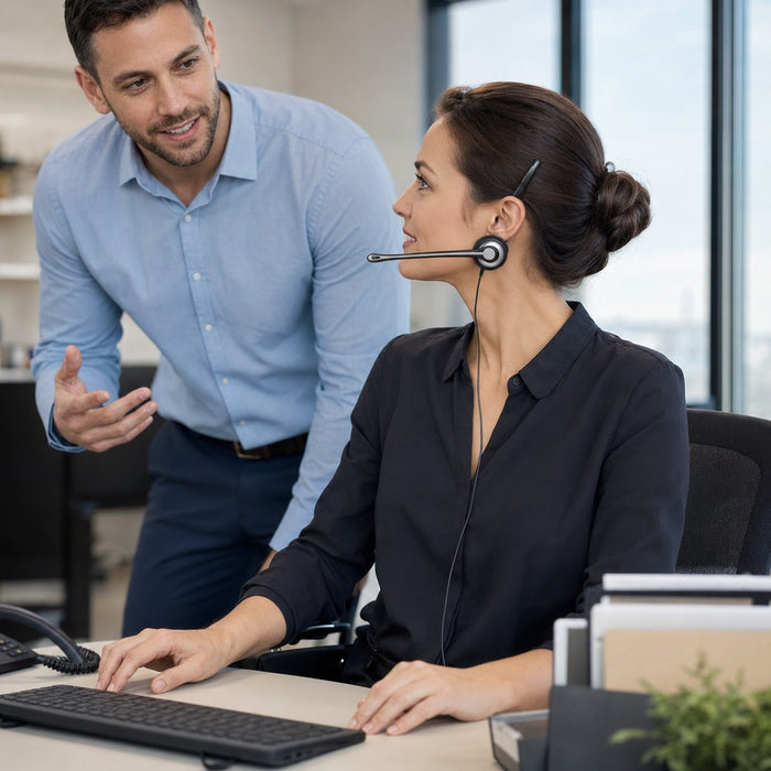 Mono landline headset keeping the user aware of coworkers