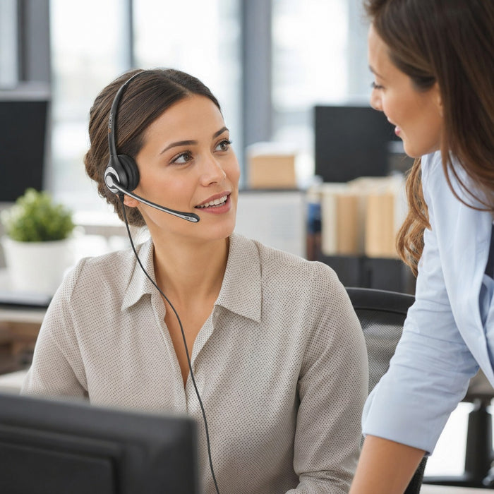Mono landline headset keeping the user aware of coworkers