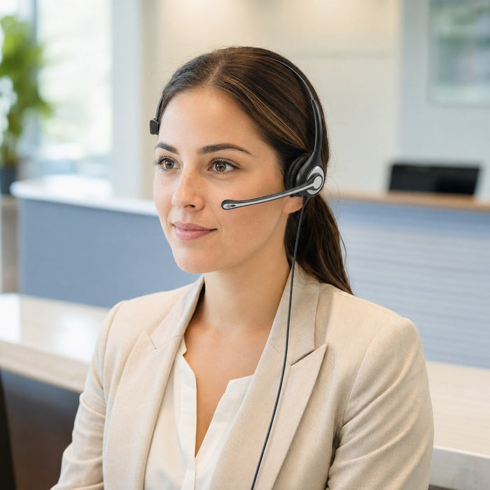 Mono office phone headset keeping one ear open