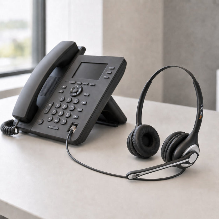 Practical wired landline headset without wireless or ANC features.