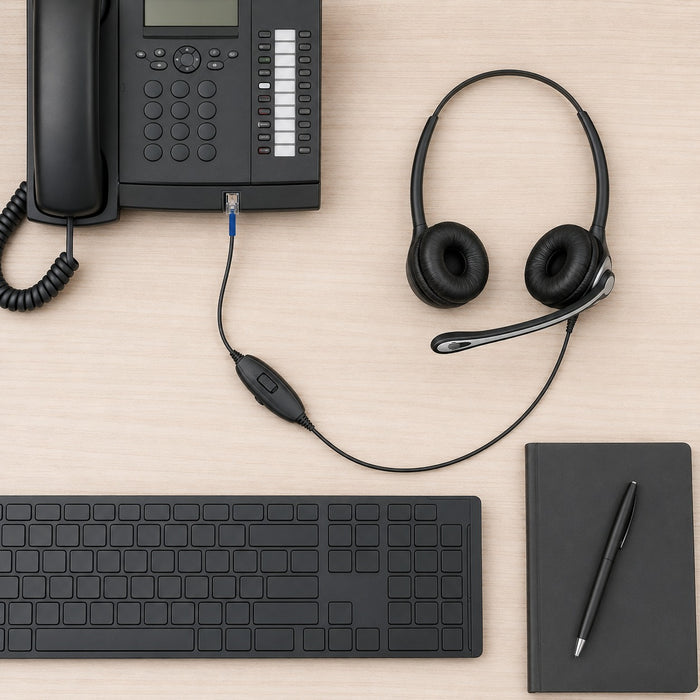 Simple wired office phone headset workstation without charging equipment
