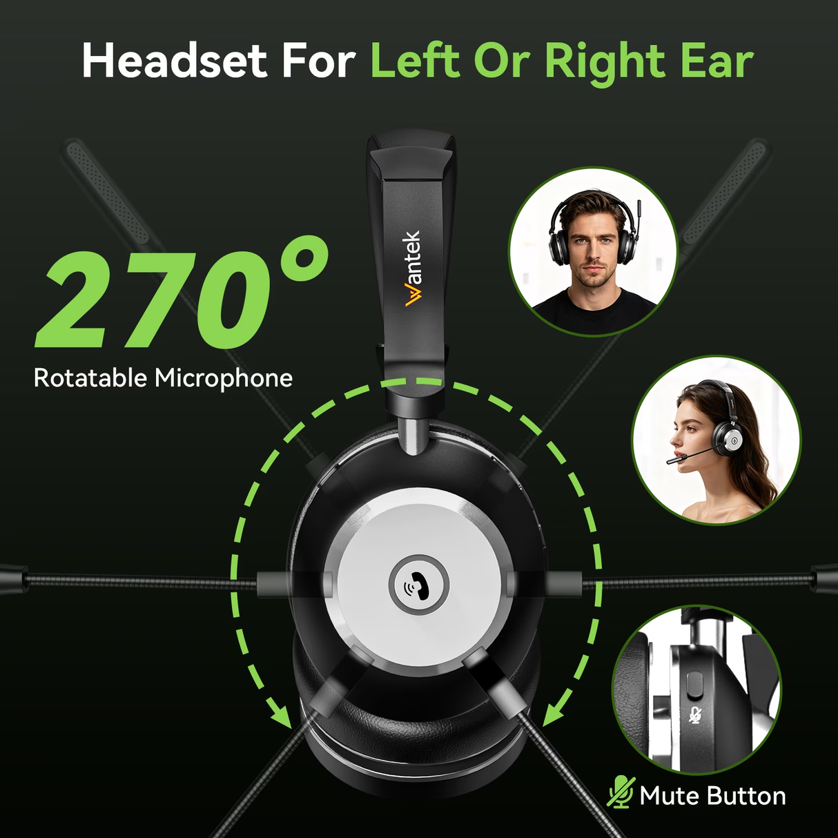 Wantek Trucker Bluetooth Headset with Upgraded Microphone AI Noise Canceling, On-Ear Headphone for Driver Office Call Center