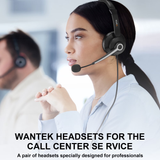Wantek USB Headset with Microphone for PC, Laptop, 3-in-1 Computer Headset with Noise Cancelling and Audio Controls, USB Headphones for Call Center, Work, Office