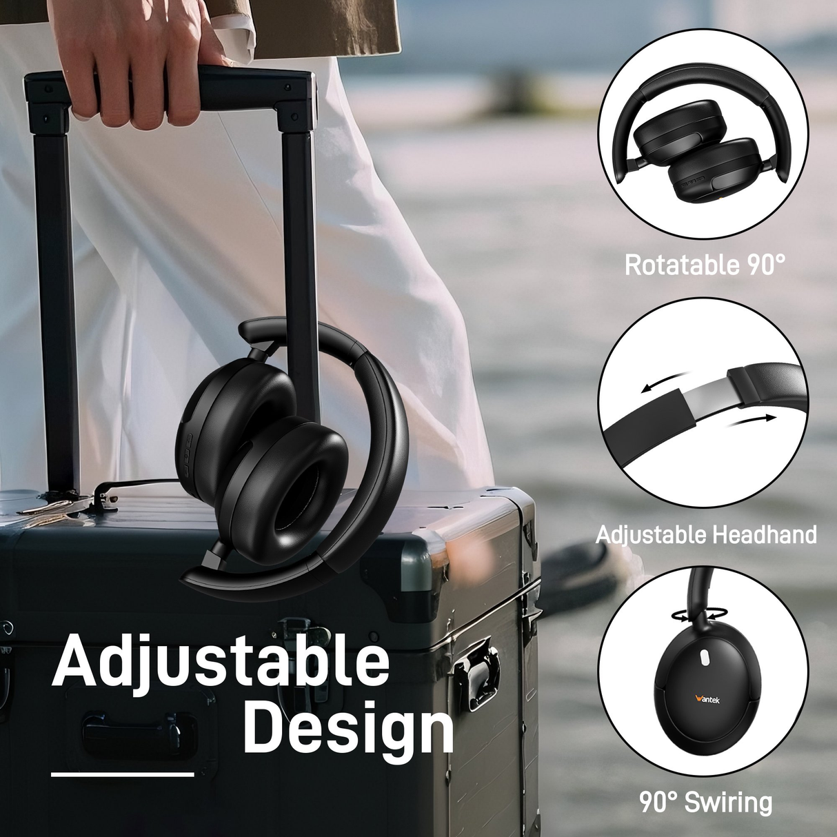 Wantek Active Noise Cancelling Headphones , 70-Hour Bluetooth Headphones, Deep Bass & Hi-Fi Sound - Over-Ear Comfort for Office,PC,Travel, Work