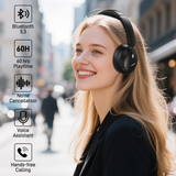 Wantek Active Noise Cancelling Headphones , 70-Hour Bluetooth Headphones, Deep Bass & Hi-Fi Sound - Over-Ear Comfort for Office,PC,Travel, Work