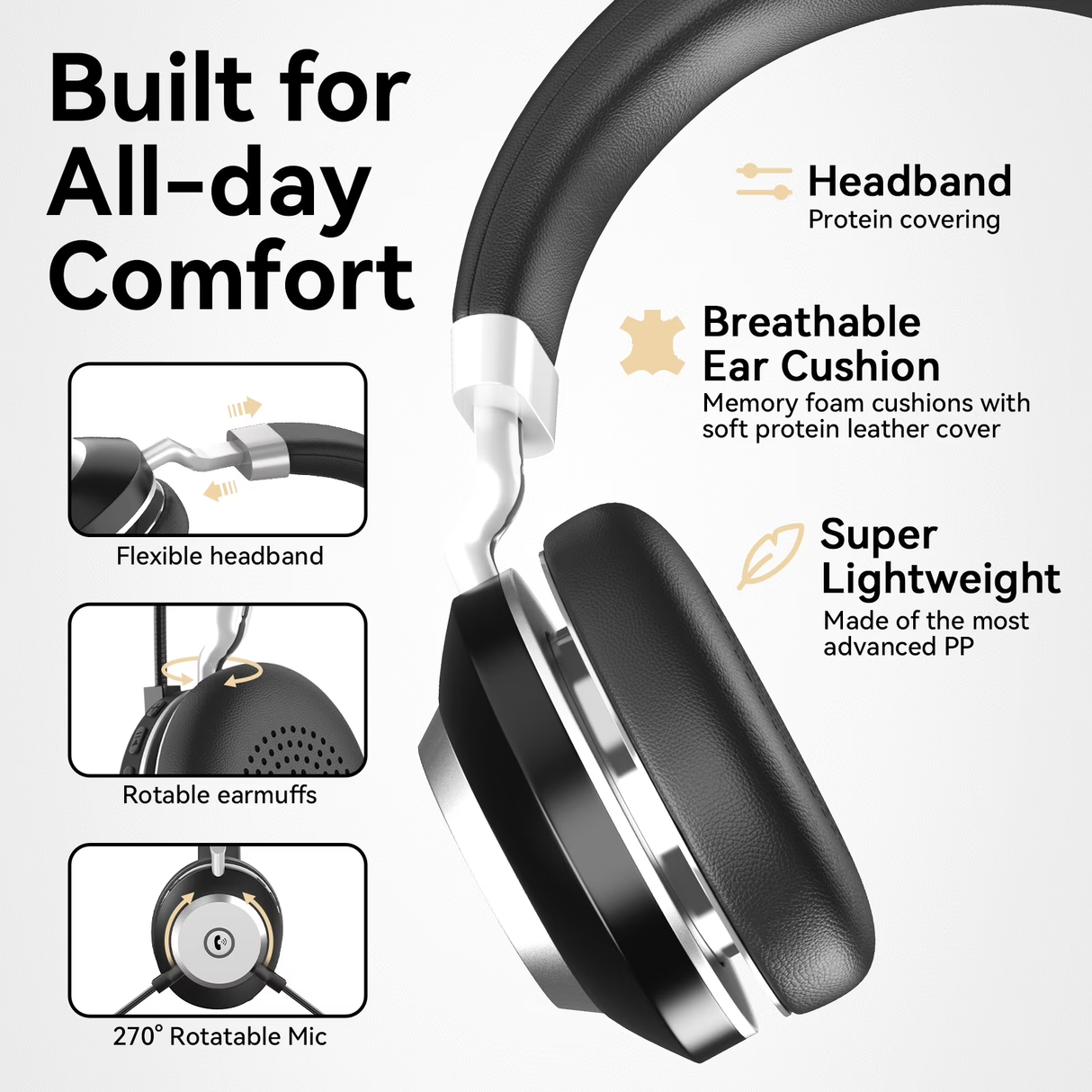 Trucker Bluetooth Headset with Microphone, with AI Noise Cancelling & Mute Button, Wireless On-Ear Headphones 50 Hrs Working Time, for Trucker Home Office Remote Work Zoom