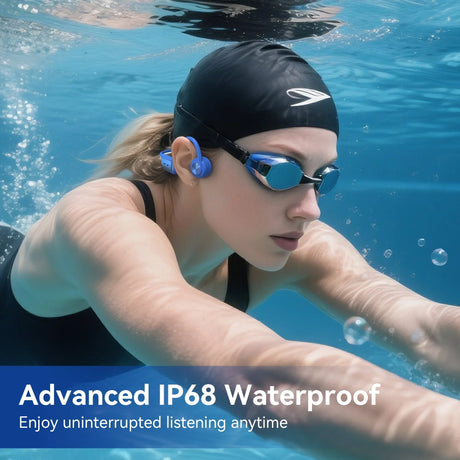 Swimmer using Kimhost BC3PRO waterproof bone conduction earphone – IP68 rated for pool and open water