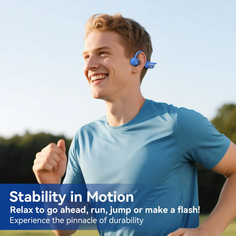 Athlete running with Kimhost BC3PRO open-ear bone conduction earphones – situational awareness while running