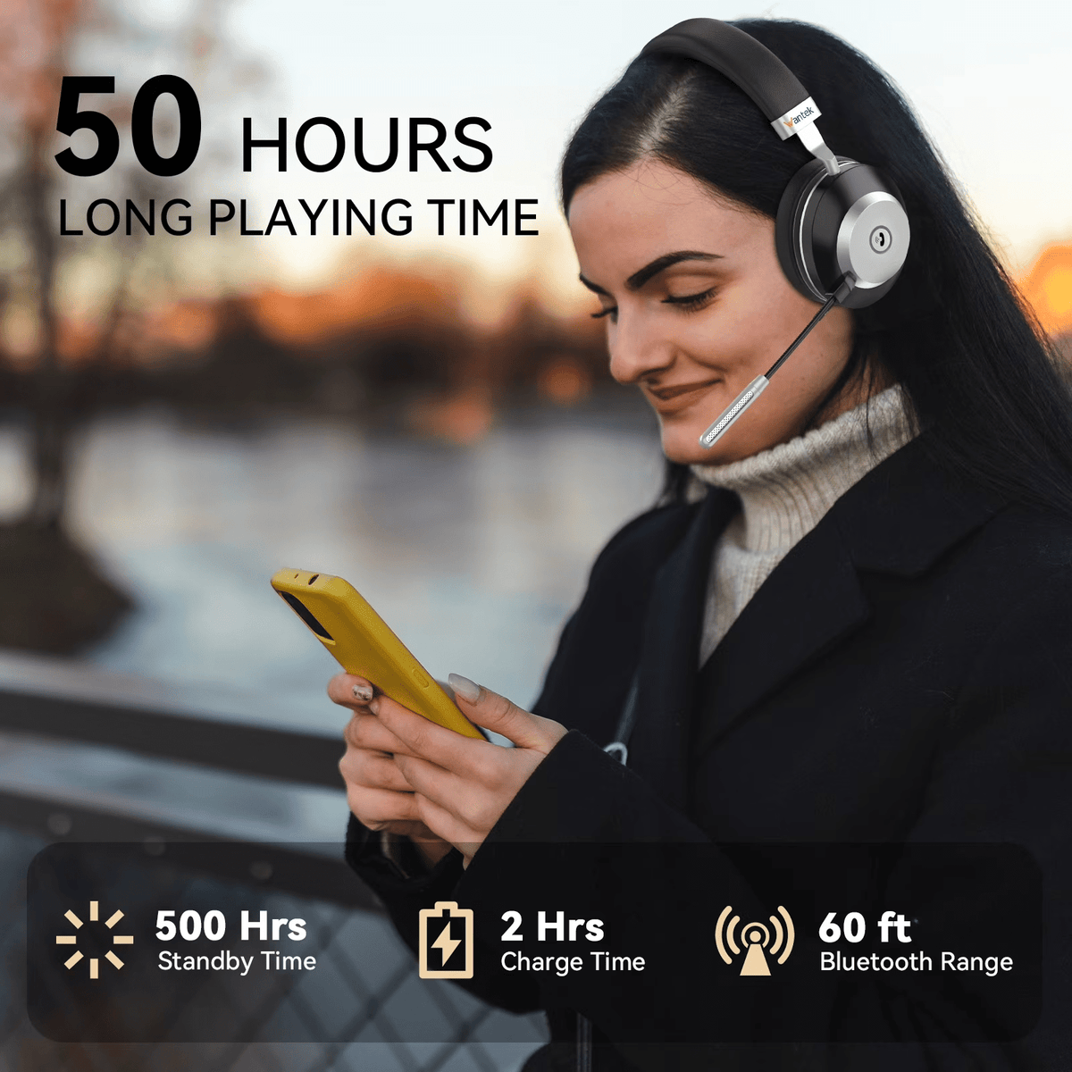 V5.3 Computer Bluetooth Headset with Microphone for PC, with Noise Cancelling Mic, USB Dongle, Charging Base & Mute Button for Work/Cell Phones/Computer/Call Center/Zoom