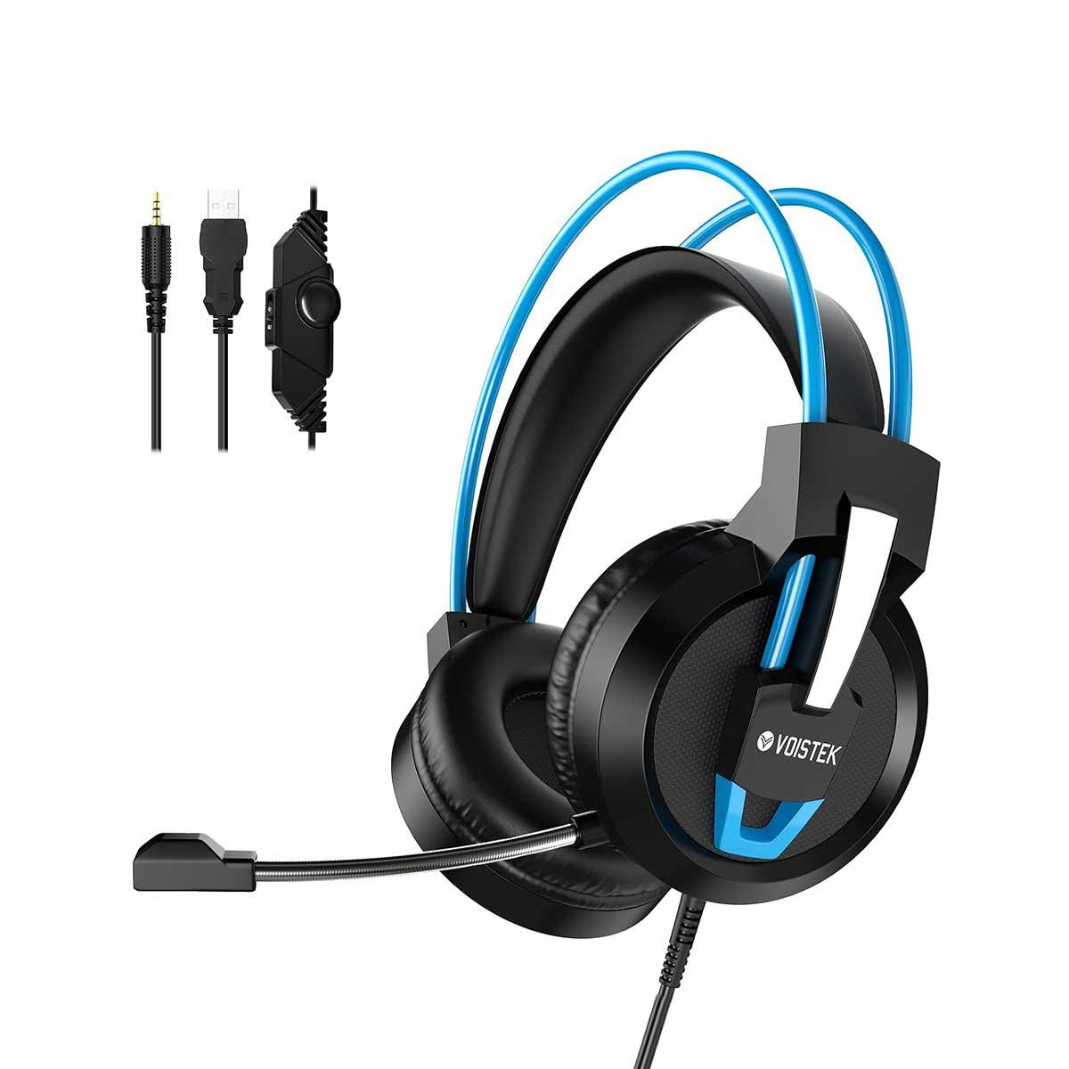 Voistek V9 Pro wired gaming headset with boom mic, 3.5mm audio plug and inline controls